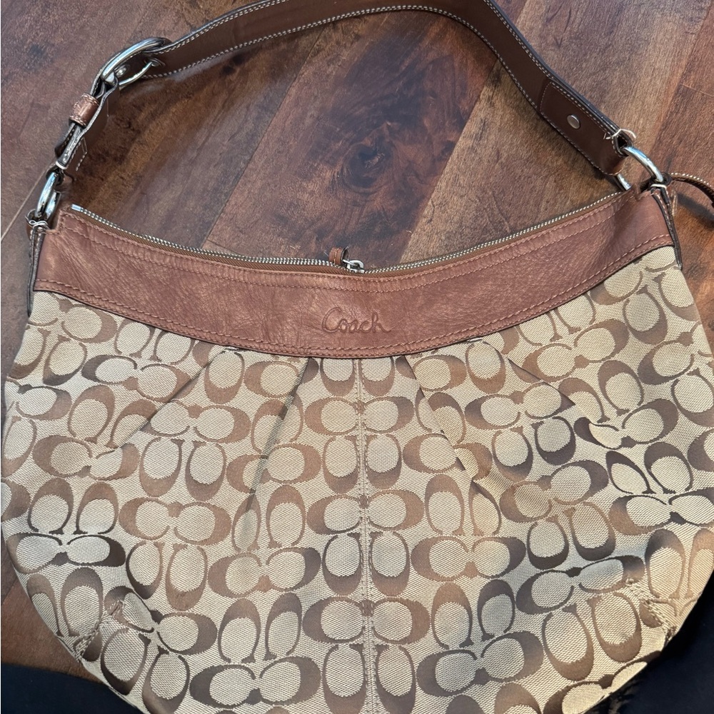 Coach Signature Brown and Tan Shoulder Bag